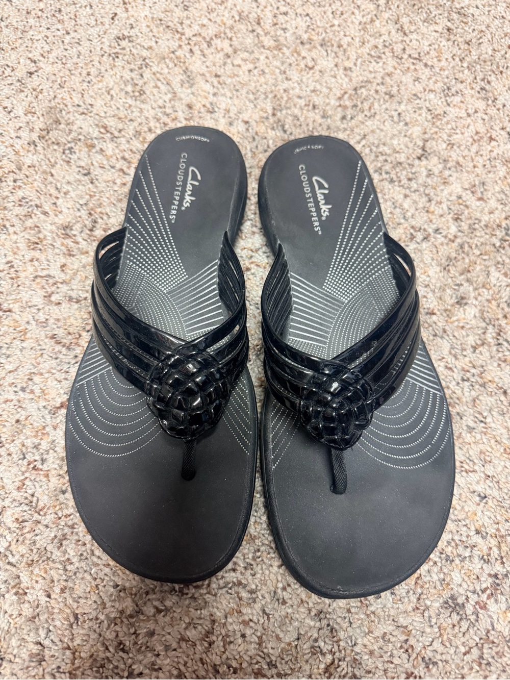 Clarks Black Woven Thong Cloudsteppers Sandals